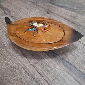 Vintage Westland Serving Dish Lacquered Black/Faux Wood Floral Raised Petals Lid